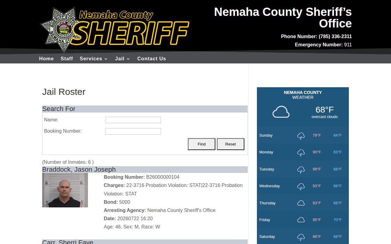 Nemaha County busted mugshot jail roster search interface