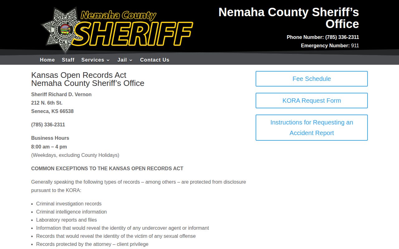 Nemaha County booking record open-records policy