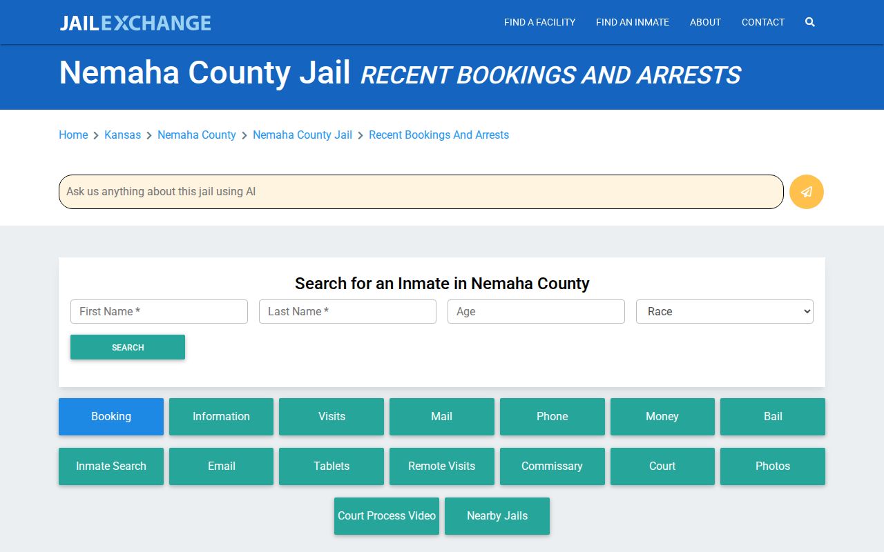 Unofficial Nemaha County recent booking page serving Seneca searches